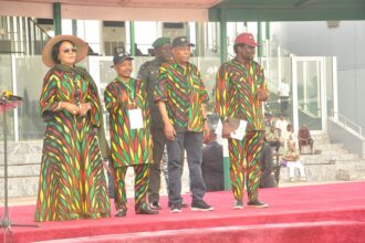 Vice President, Kashim Shettima (3rd) Minister of State for Labour and Productivity, Hon. Nkiruka Onyejeocha (1st), NLC President, Joe Ajaero (2nd) and TUC President, Comrade (Engr) Festus Osifo.